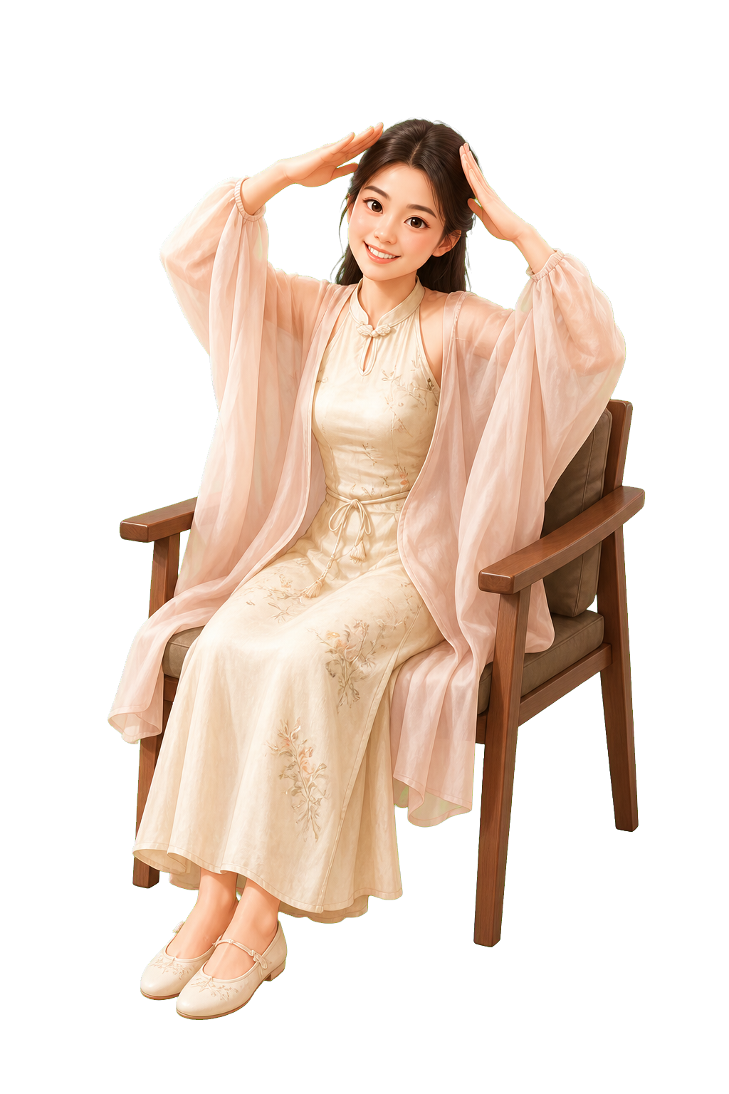 浅色国风服装的梁晨歌卡通形象